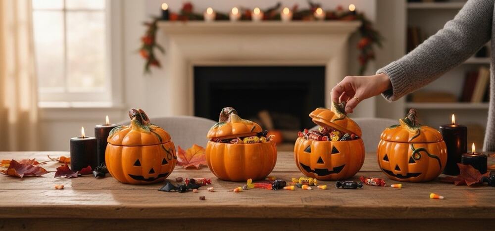 Royal Norfolk Ceramic Jack-O-Lantern Halloween Candy Jar Pumpkin Sunflower Lot 4